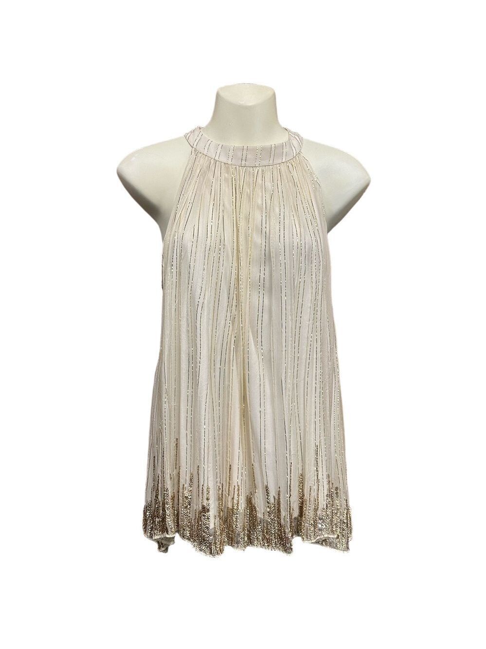 Ranna Gill cream gold sequin party top Small Anthropologie metallic party